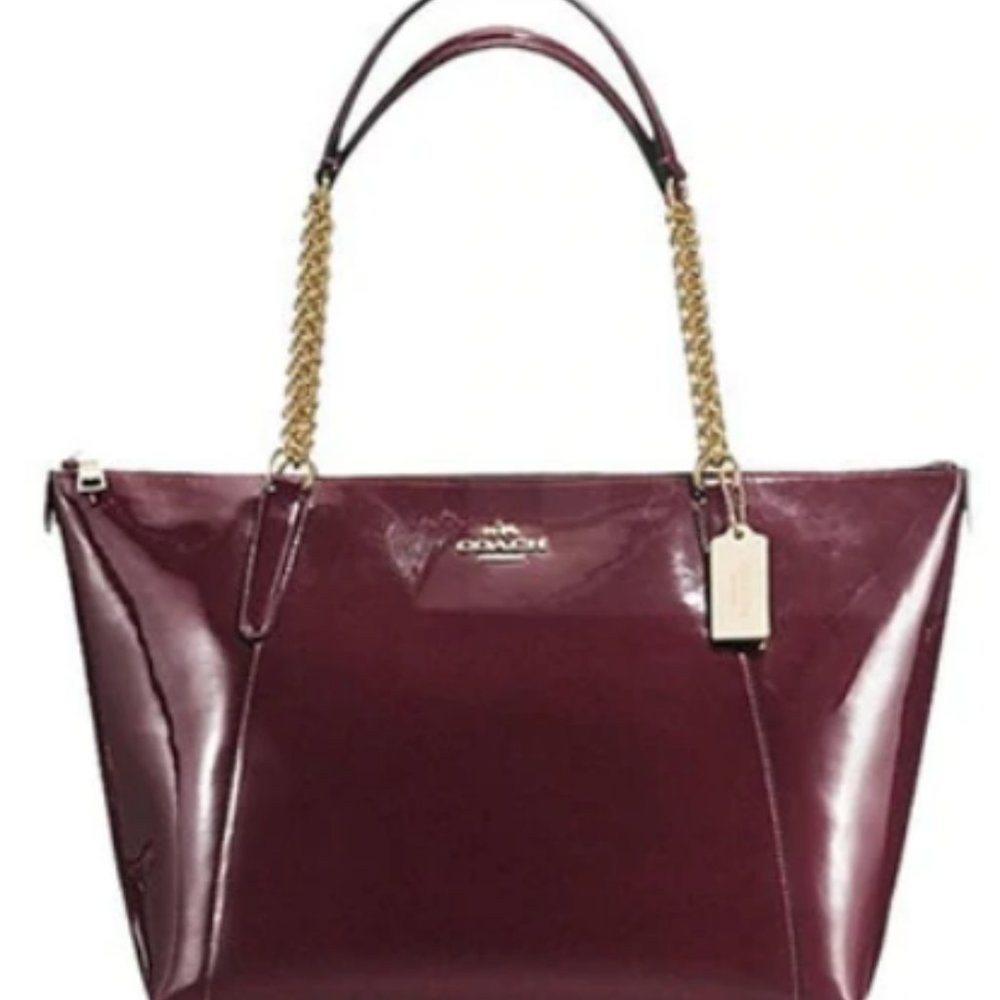 Coach AVA CHAIN ZIP TOP PATENT LEATHER TOTE